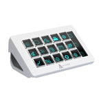 White 15-key stream deck with side screen on a plain background